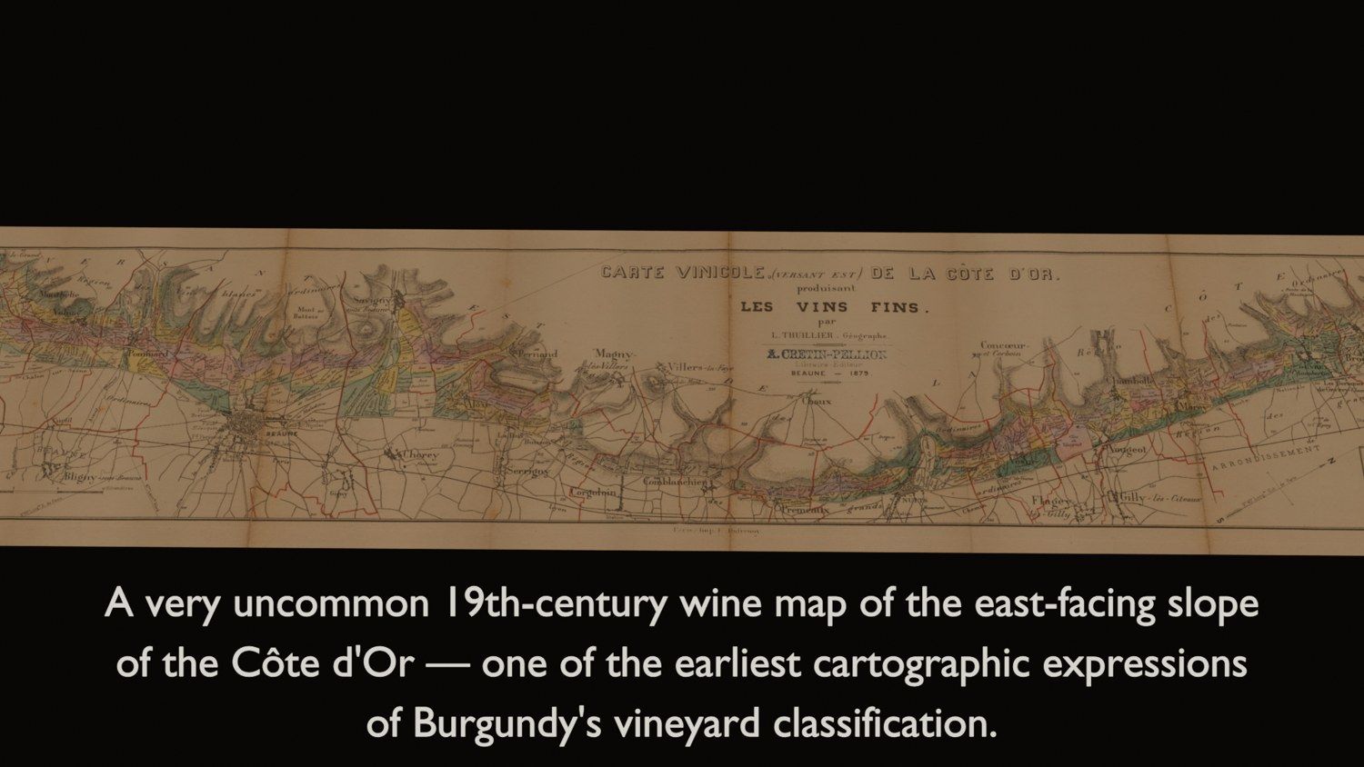 The 1879 Carte vinicole de la Côte d'Or seen from above in the film