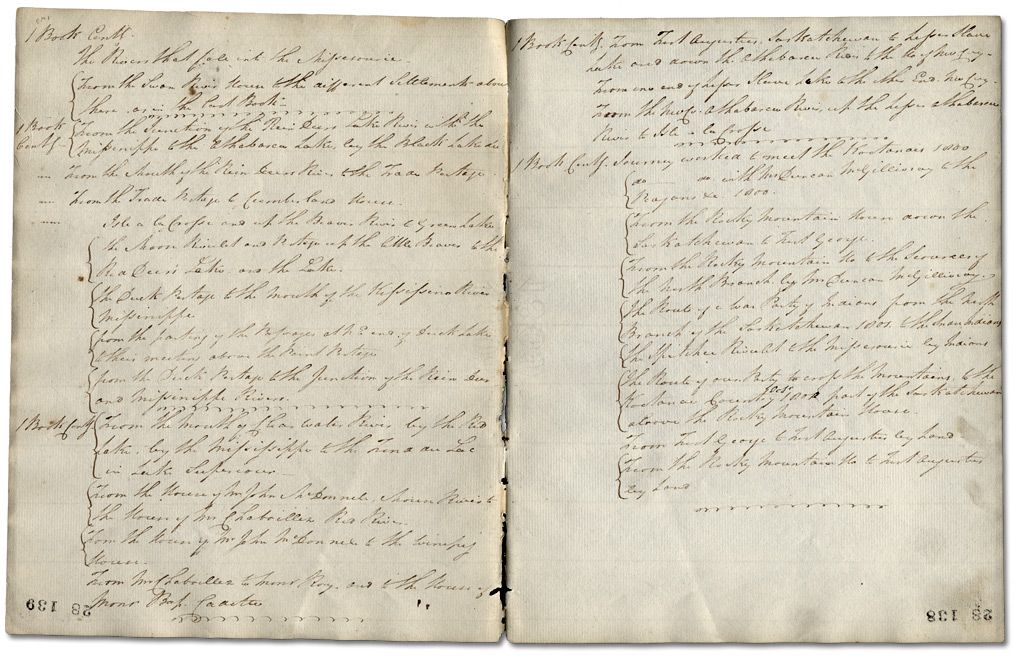 A c. 1800 surveyor's route book, two pages of dense period handwriting